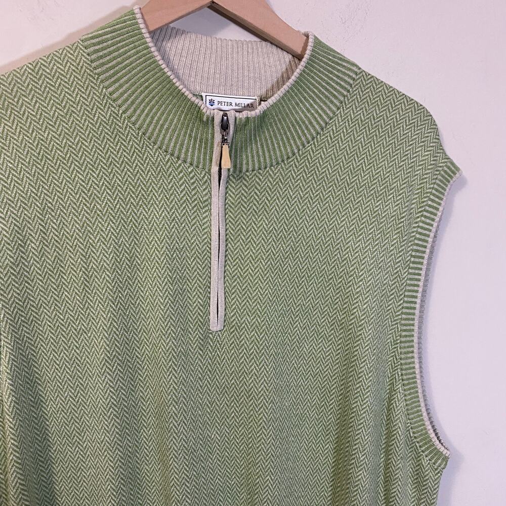 Peter Millar NWT Green Chevron Silk Cotton Cashmere Blend Vest Sz XL 1/4 Zip - Picture 3 of 11